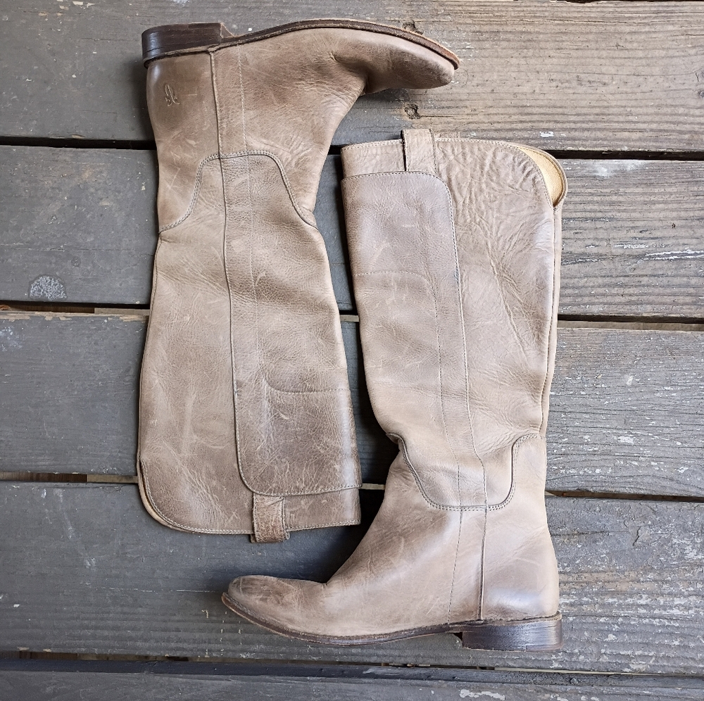 Frye Paige Leather Taupe Knee-High Riding Boots 77534 Women's 7.5 - Picture 2 of 9